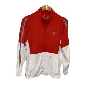 Antigua Red White Univ Wisconsin 1/2 Zip Performance LS Pullover Top Size XL